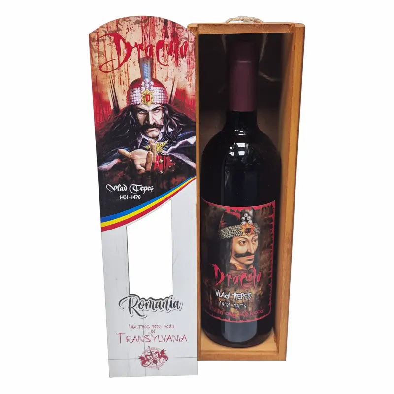 Dracula, vlad tepes, romania, cutie personalizata cu sticla vin